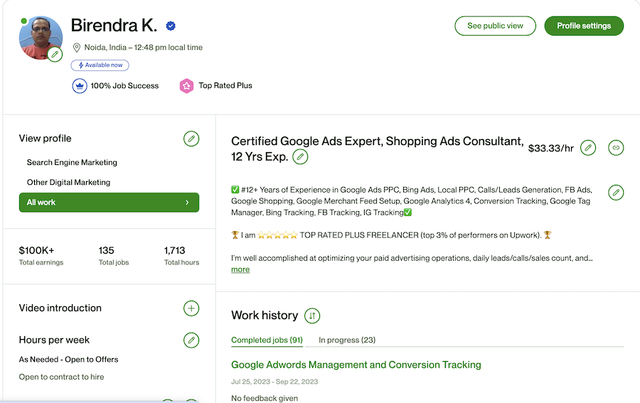 Upwork top rated consultnt